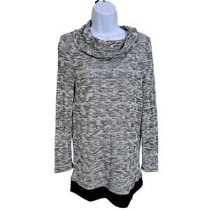 Chico’s Spacedye Blur Tunic Sweater Top W/ Hem Sz 0 US 4-6 Cowl Black Lagenlook